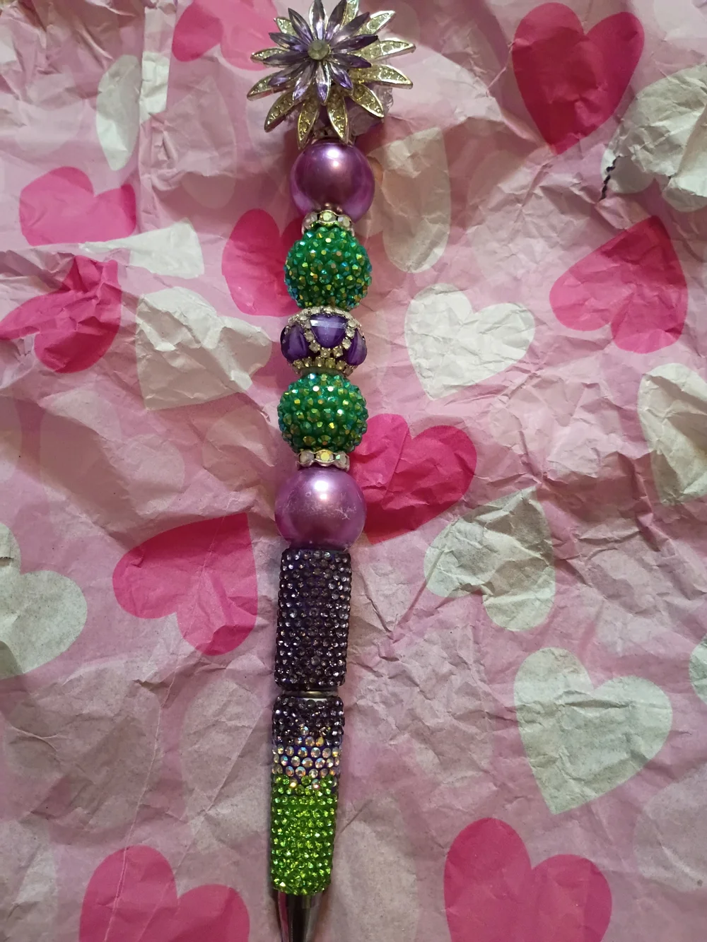 🎉 GIFTED 🎉Purple & Green Beaded Decorative Mardi Gras Inspired Pen Accent